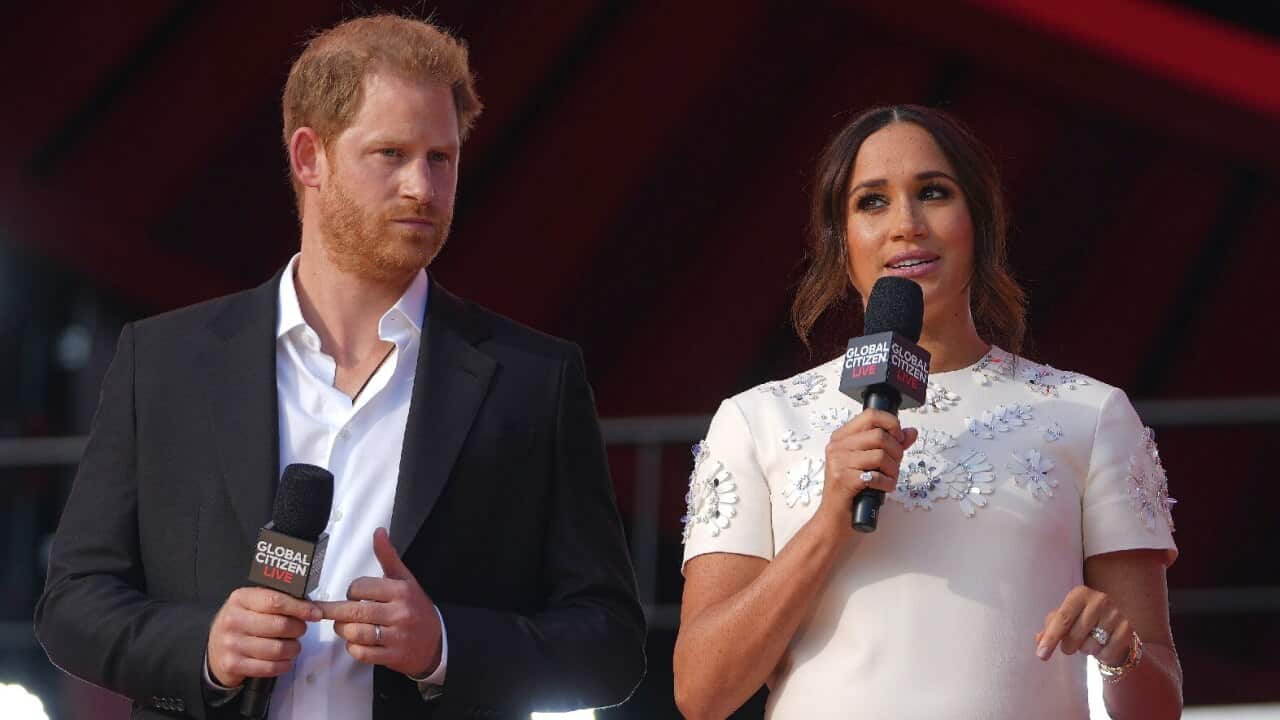 Prince Harry and Meghan Markle speak at the 2021 Global Citizen Live event.