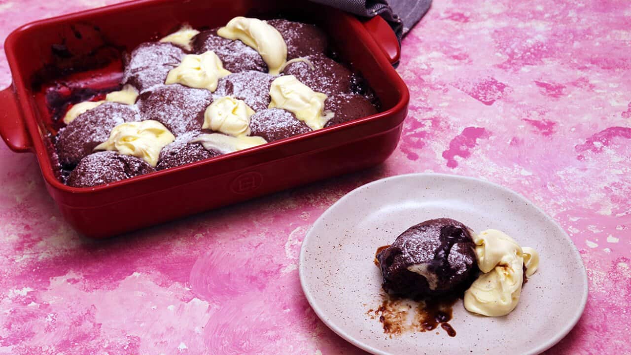 Tiramisu self-saucing bread pudding