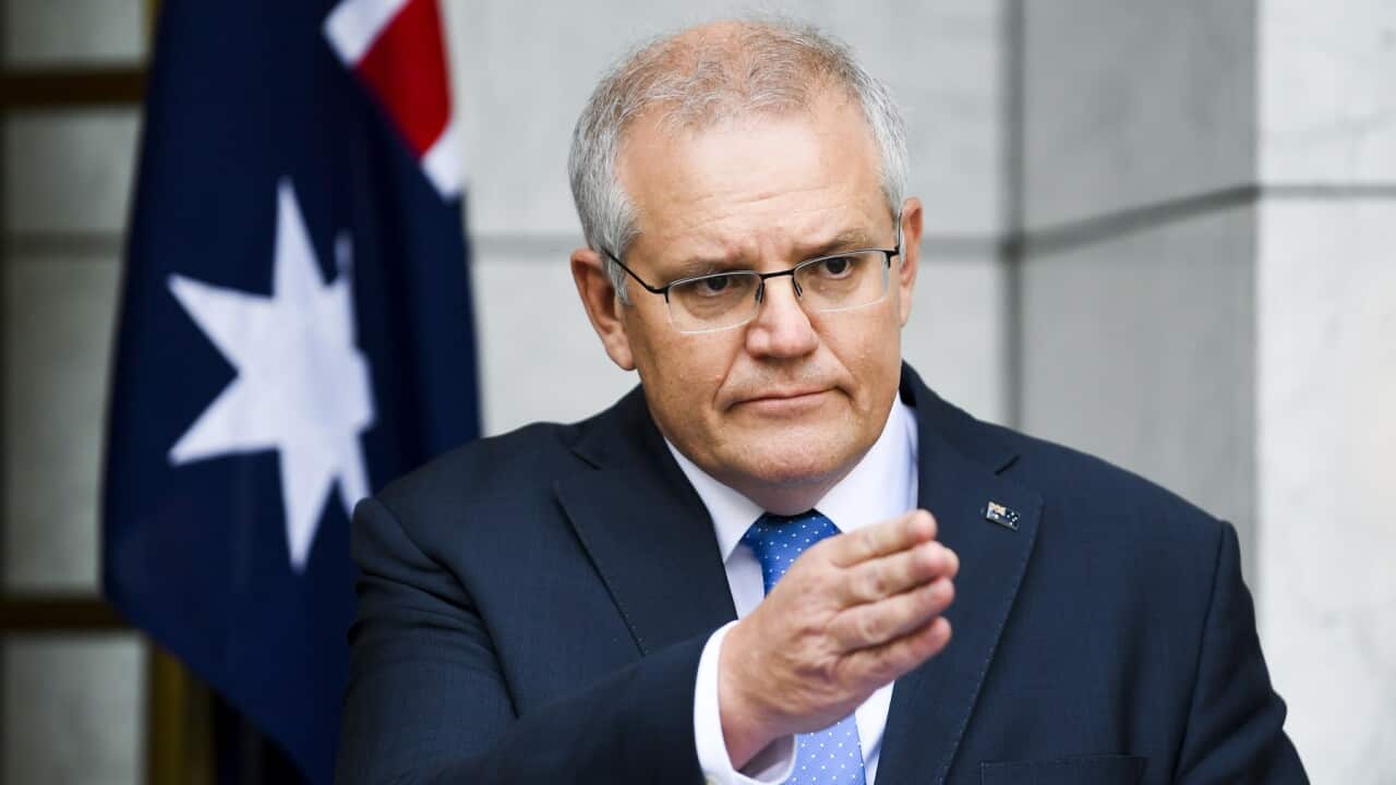Australian Prime Minister Scott Morrison speaks to the media during a press conference following a national cabinet meeting, at Parliament House in Canberra, Friday, July 2, 2021. (AAP Image/Lukas Coch) NO ARCHIVING