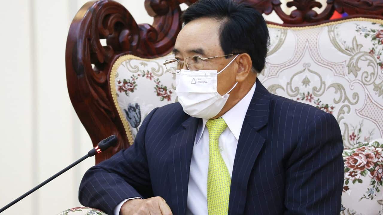 Lao's Prime Minister Phankham Viphavanh (AAP Image - Russian Foreign Ministry - TASS - Sipa USA)