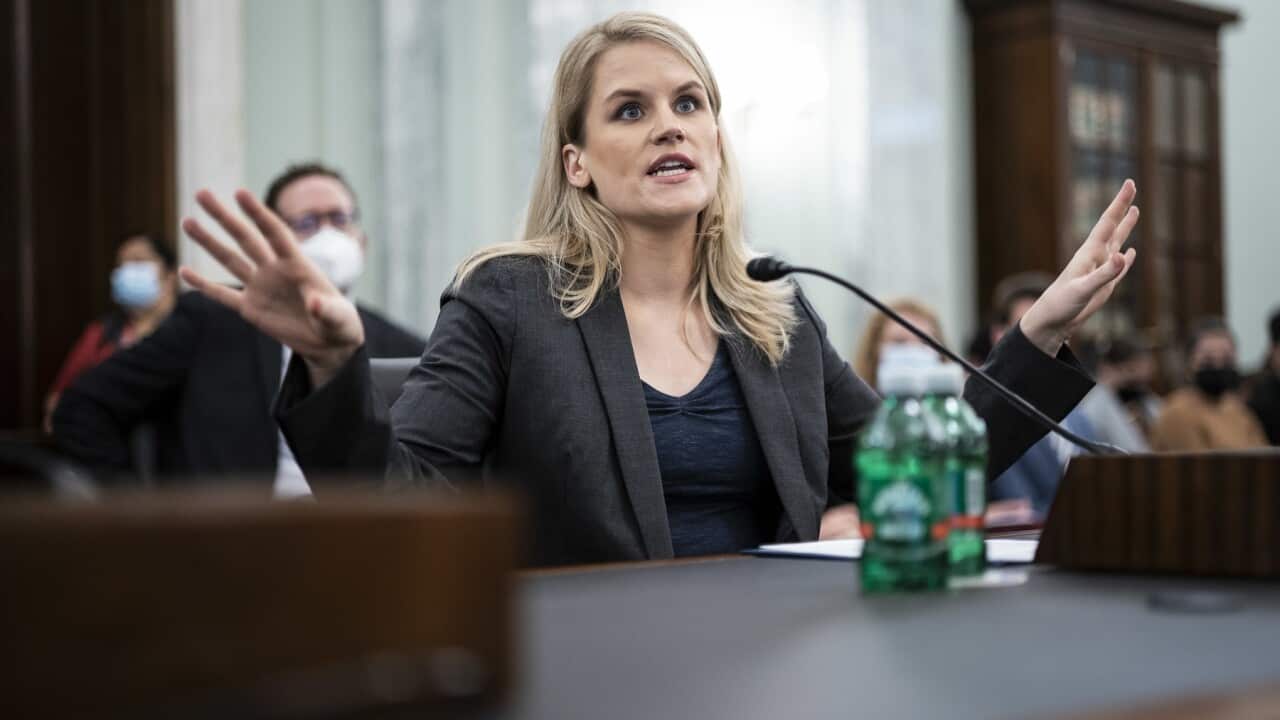 Former Facebook employee and whistleblower Frances Haugen testifies during a Senate Committee