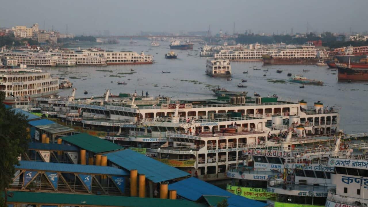 A general view of the Sadarghat ferry terminal after ended a long lockdown as a preventive measure against the COVID-19 coronavirus in Dhaka, Bangladesh.