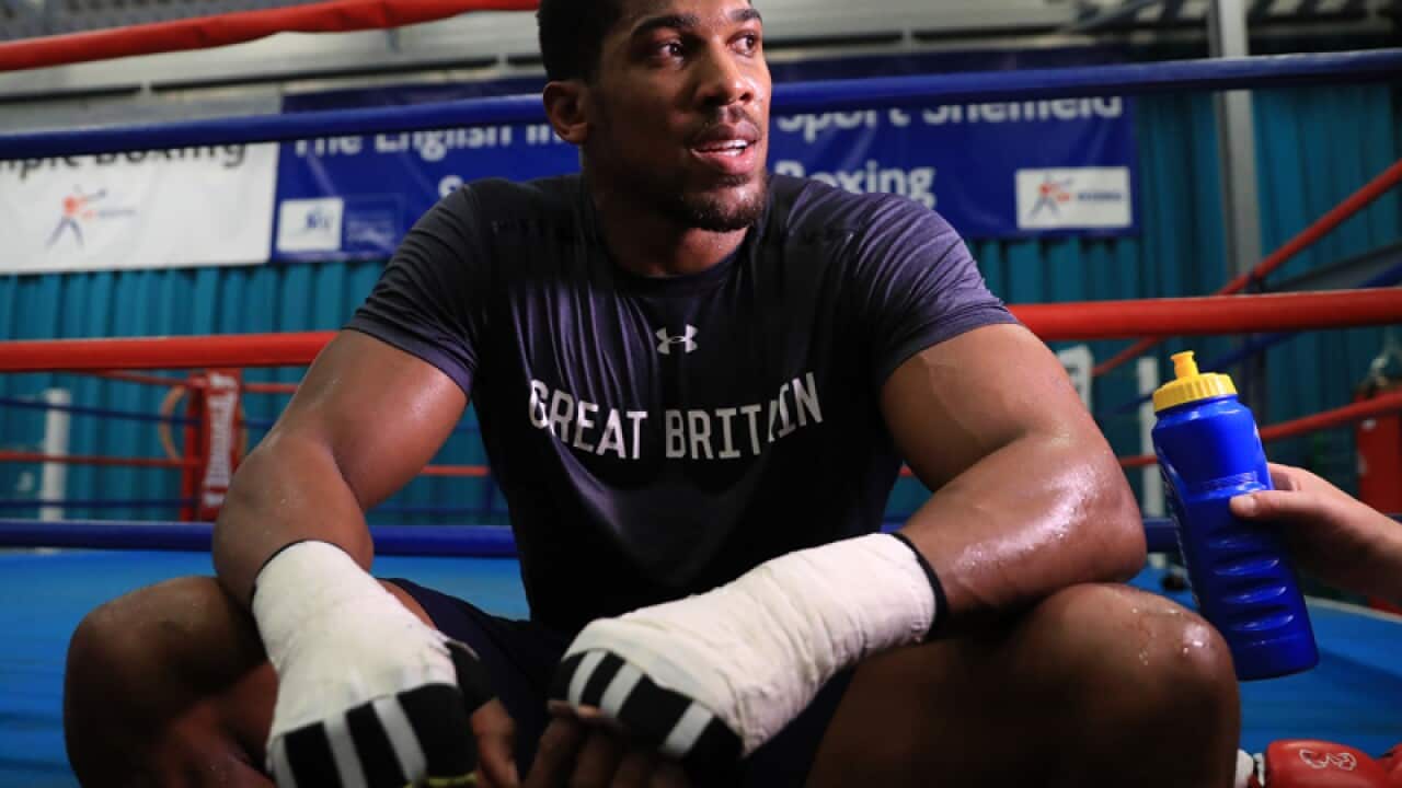 Anthony Joshua during a media session