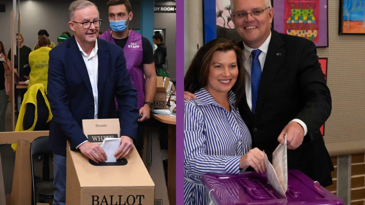 Anthony Albanese and Scott Morrison cast their votes (AAP-SBS).jpg
