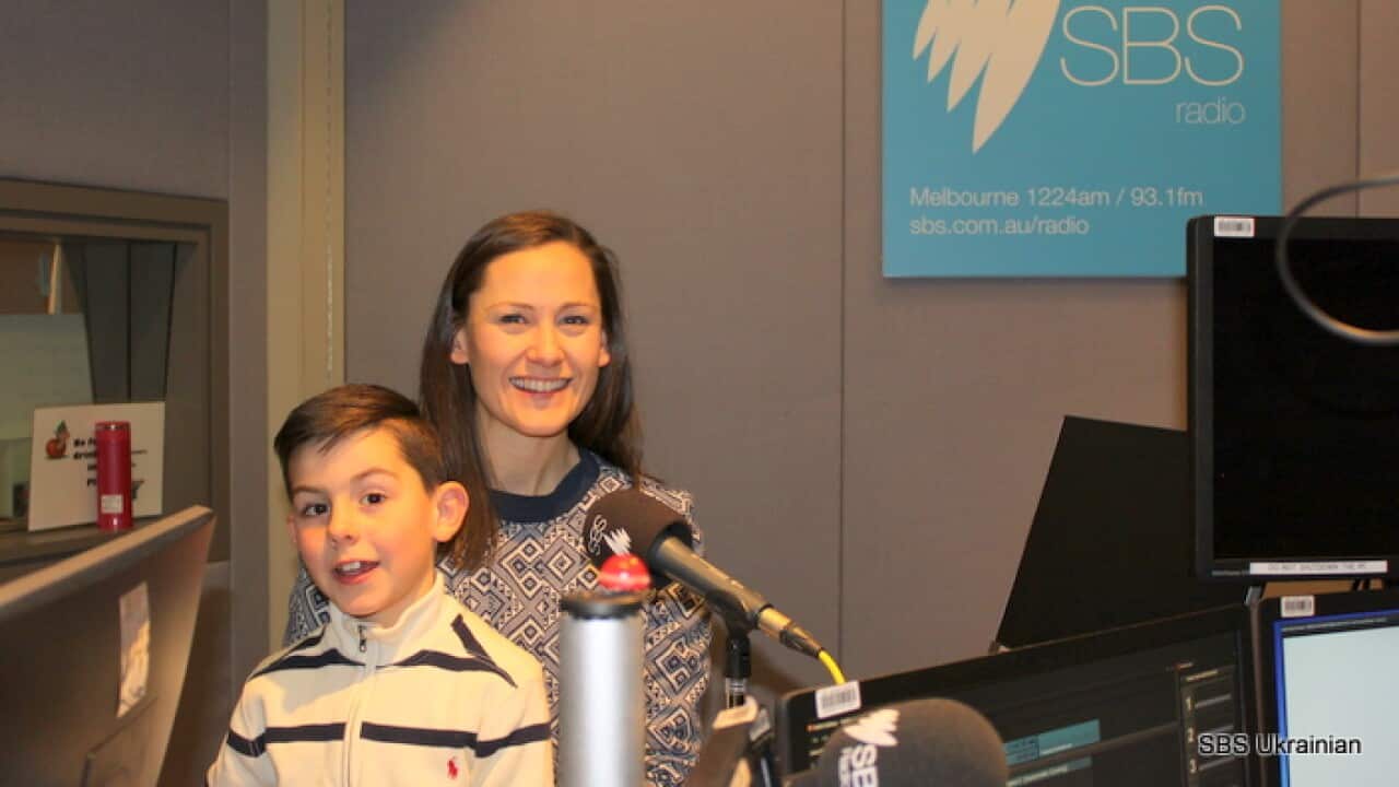 Melanie Moravski Dechnicz with son, SBS Studio.