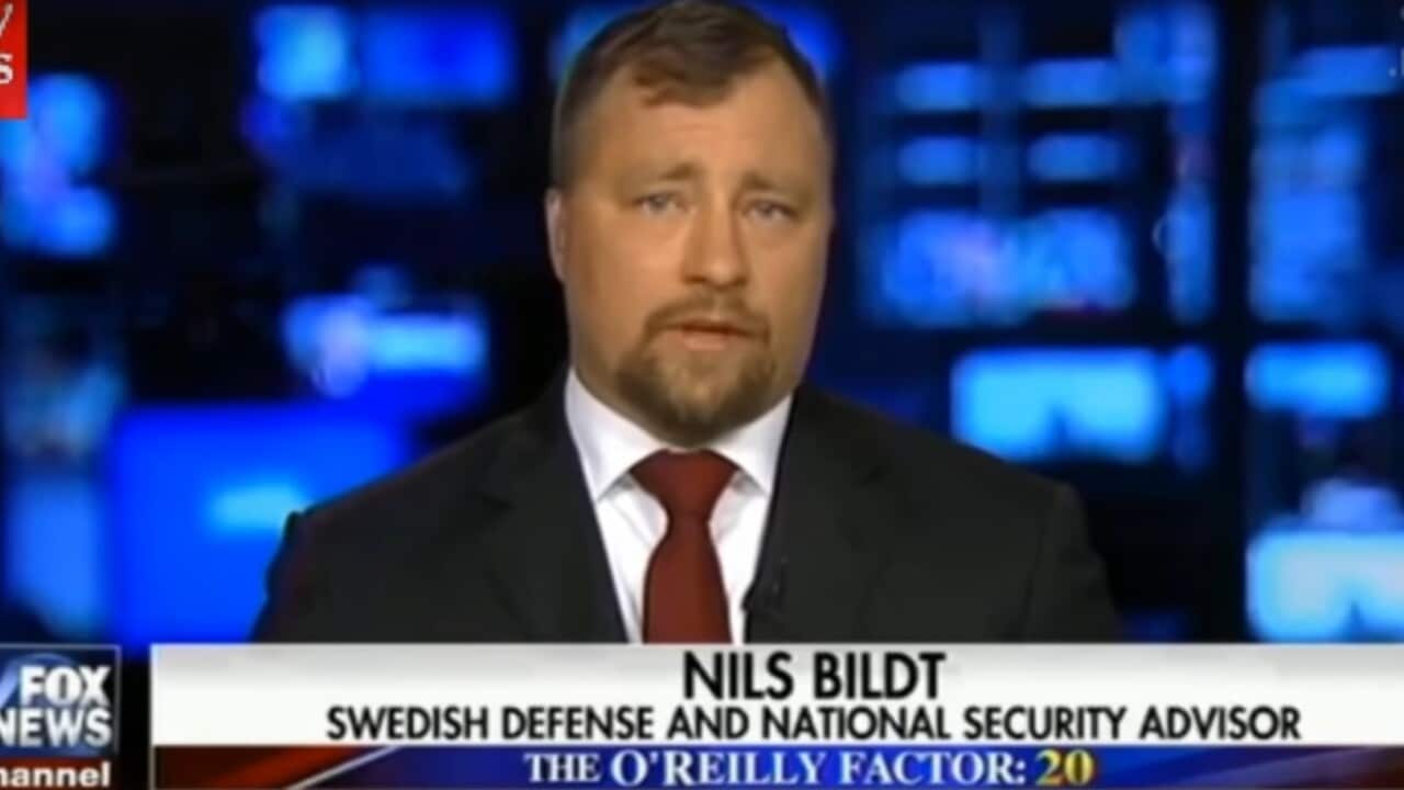 Screenshot from the interview showing Bildt on Fox News