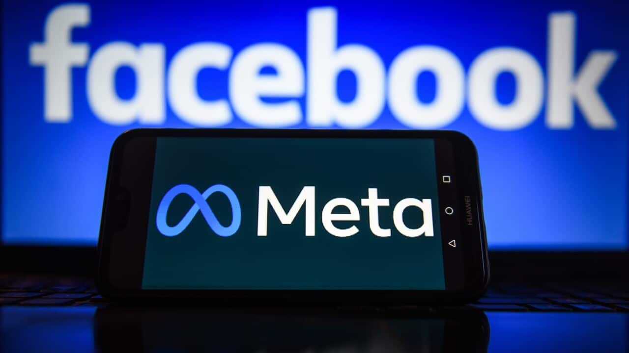 Illustrations of Facebook and its parent company Meta