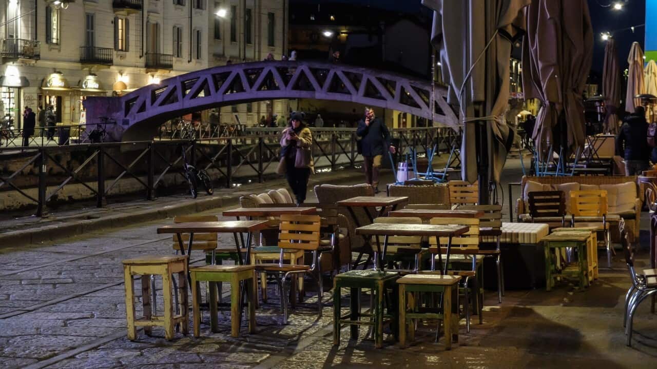 Empty bars and streets in the Navigli area of Milan