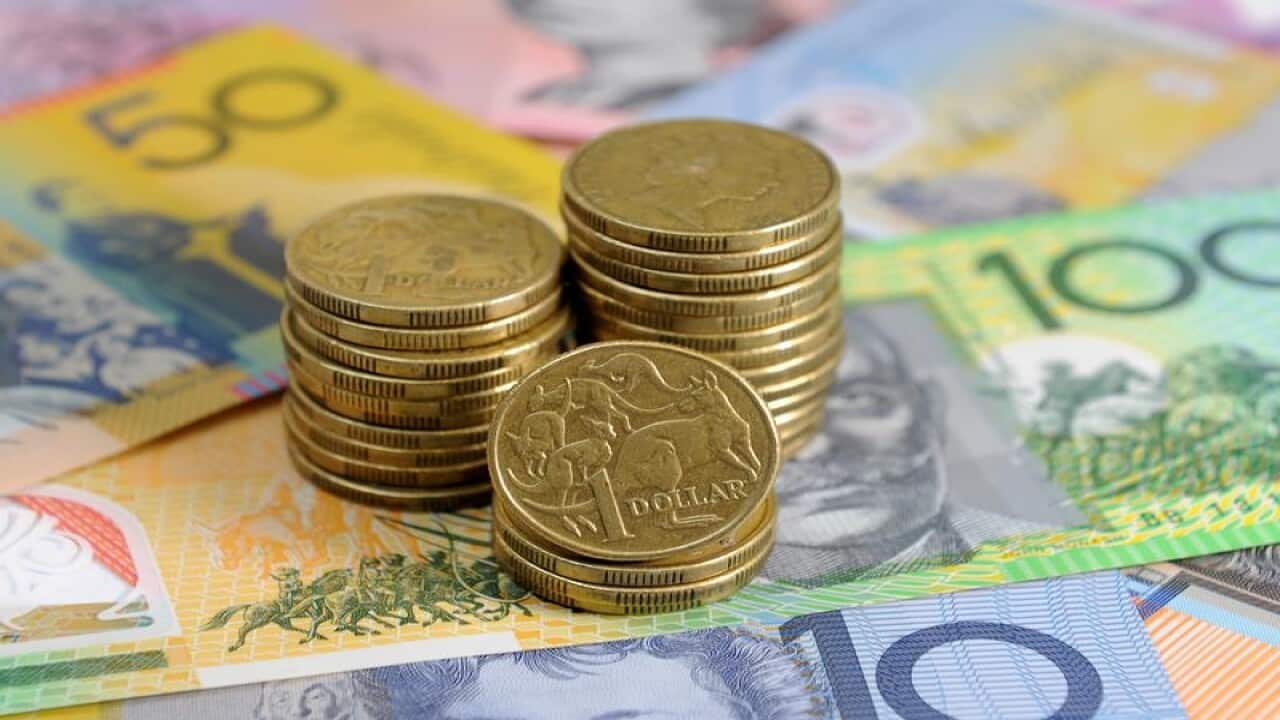 Stock image of Australian money notes and coins