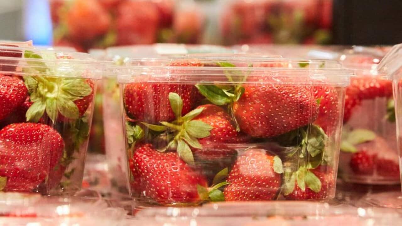 Strawberry punnets are seen at a supermarket in Sydney, Thursday, September 13, 2018. (AAP Image/Erik Anderson) NO ARCHIVING