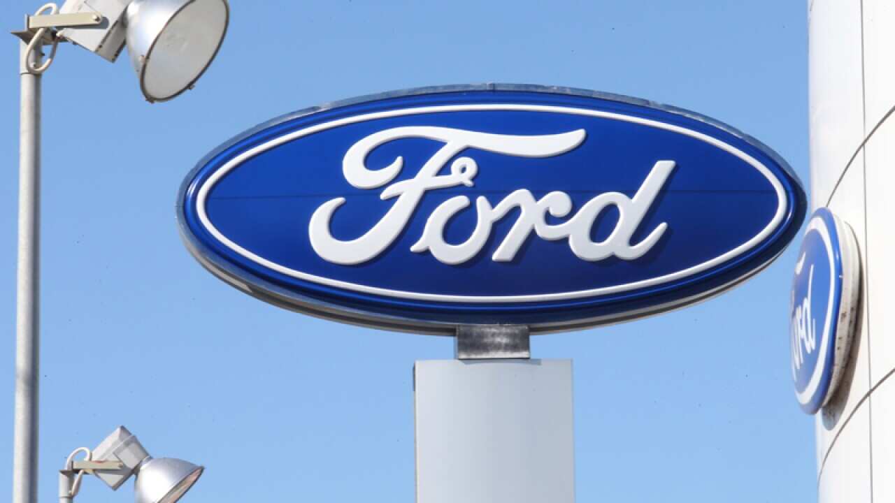 A Ford logo at the manufacturing plant in Geelong