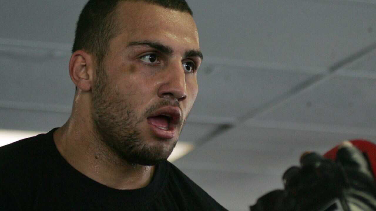 League player Blake Ferguson sparring at Tony Mundine's boxing gym