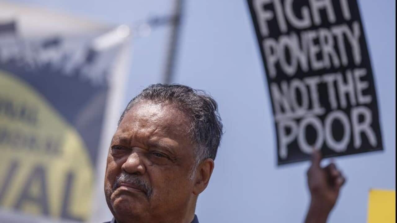 Reverend Jesse Jackson delivers remarks at the Poor People's Campaign