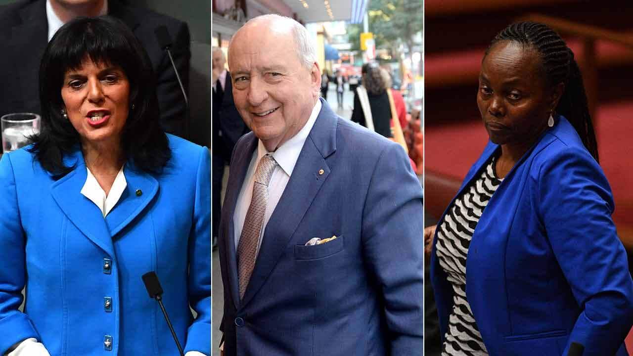 Left to right: Former Liberal MP Julia Banks, broadcaster Alan Jones and Liberal senator Lucy Gichuhi.