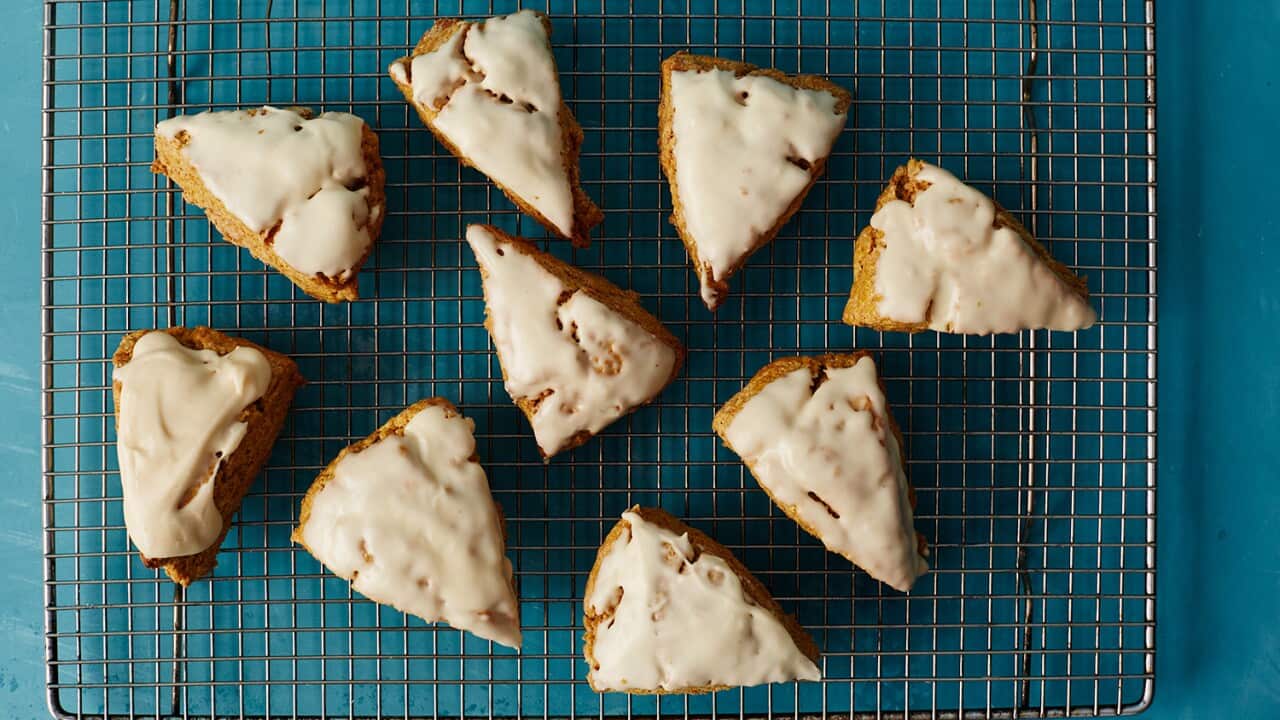 Pumpkin spelt scones with maple glaze