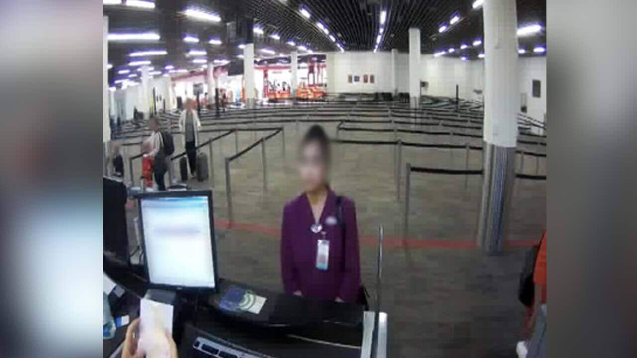 The airline flight attendant at Perth Airport.