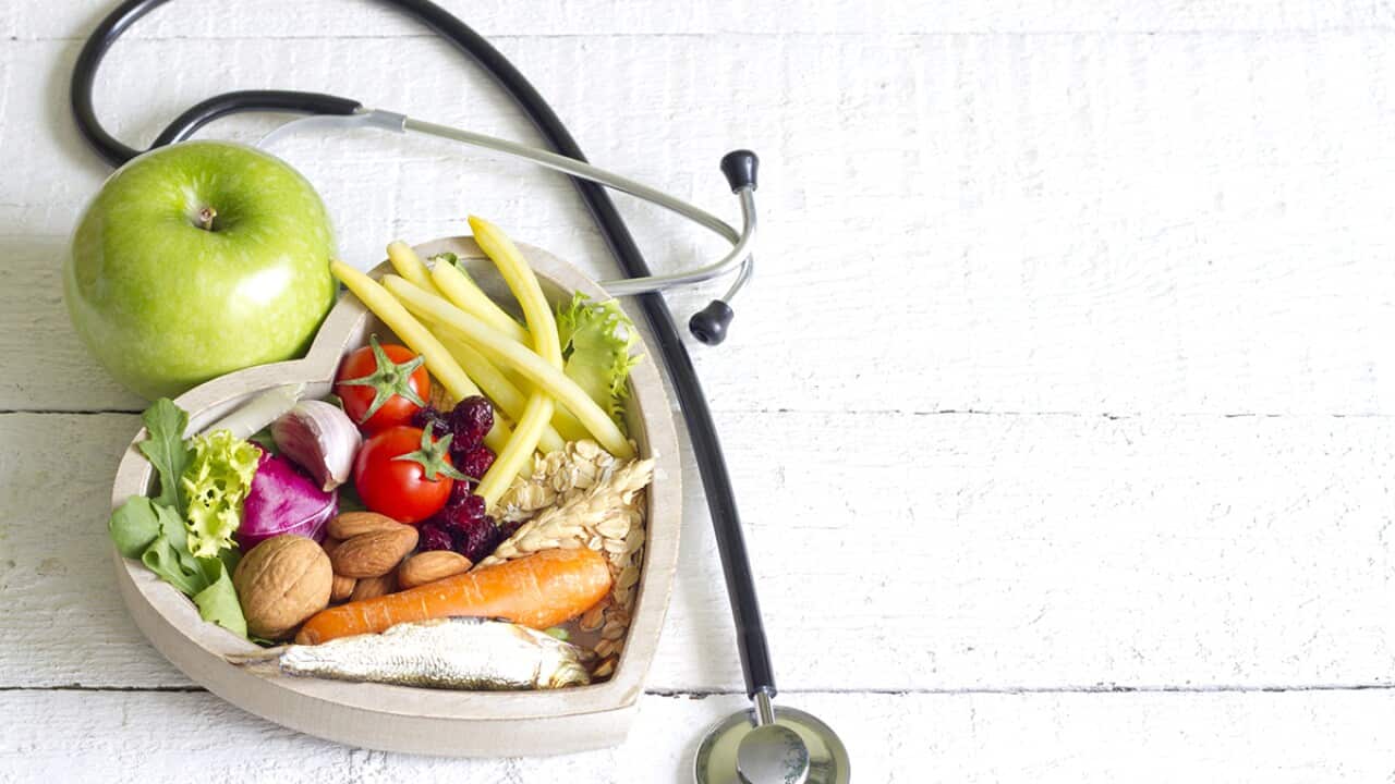 Healthy food in heart diet abstract