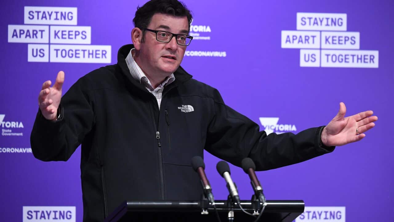 Victorian Premier Daniel Andrews addresses the media during a press conference in Melbourne, Sunday, October 18, 2020. Victoria has recorded two new cases of coronavirus and zero deaths in the past 24 hours. (AAP Image/James Ross) NO ARCHIVING