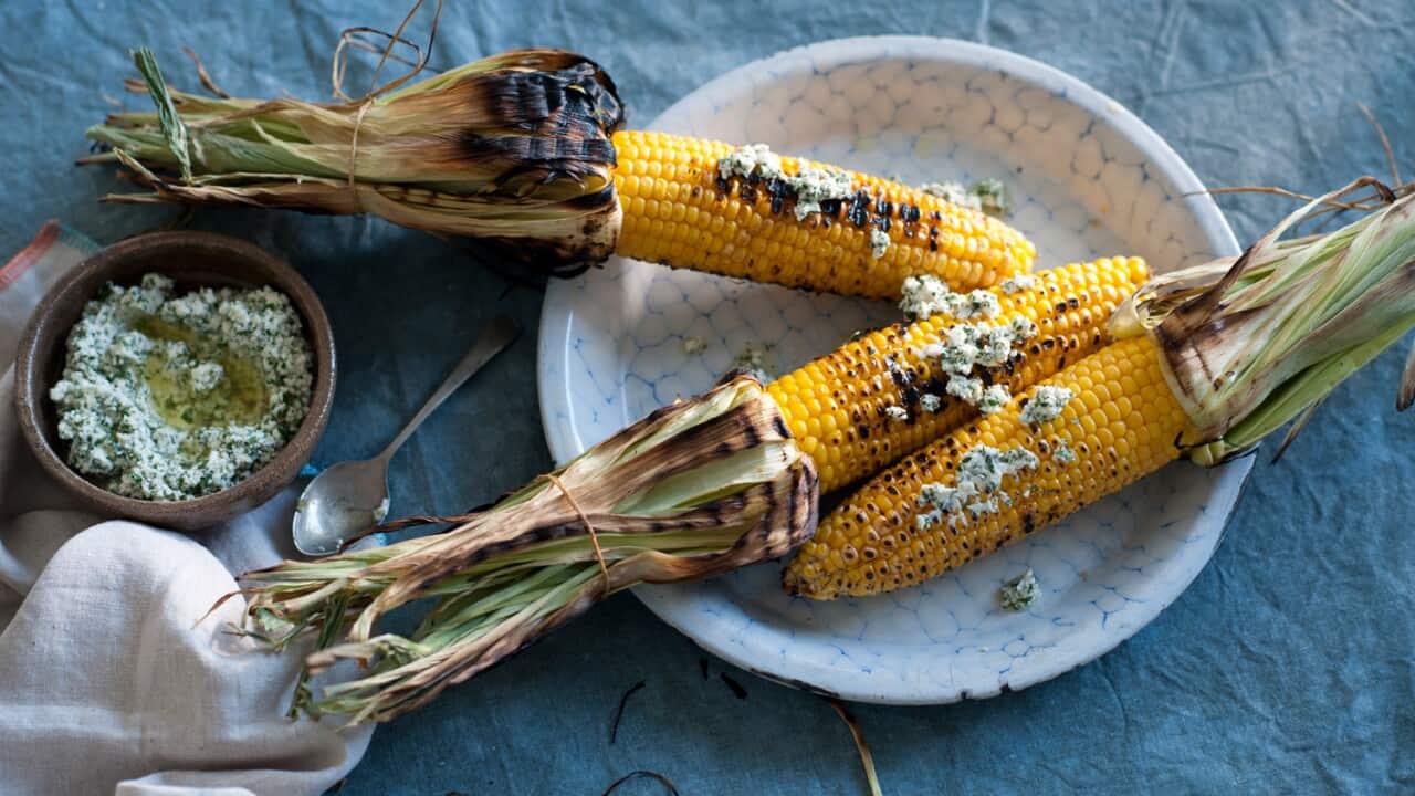 Corn with feta dressing.