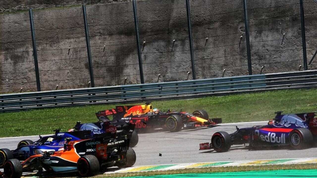 Daniel Ricciardo spins out of control during Brazilian GP.