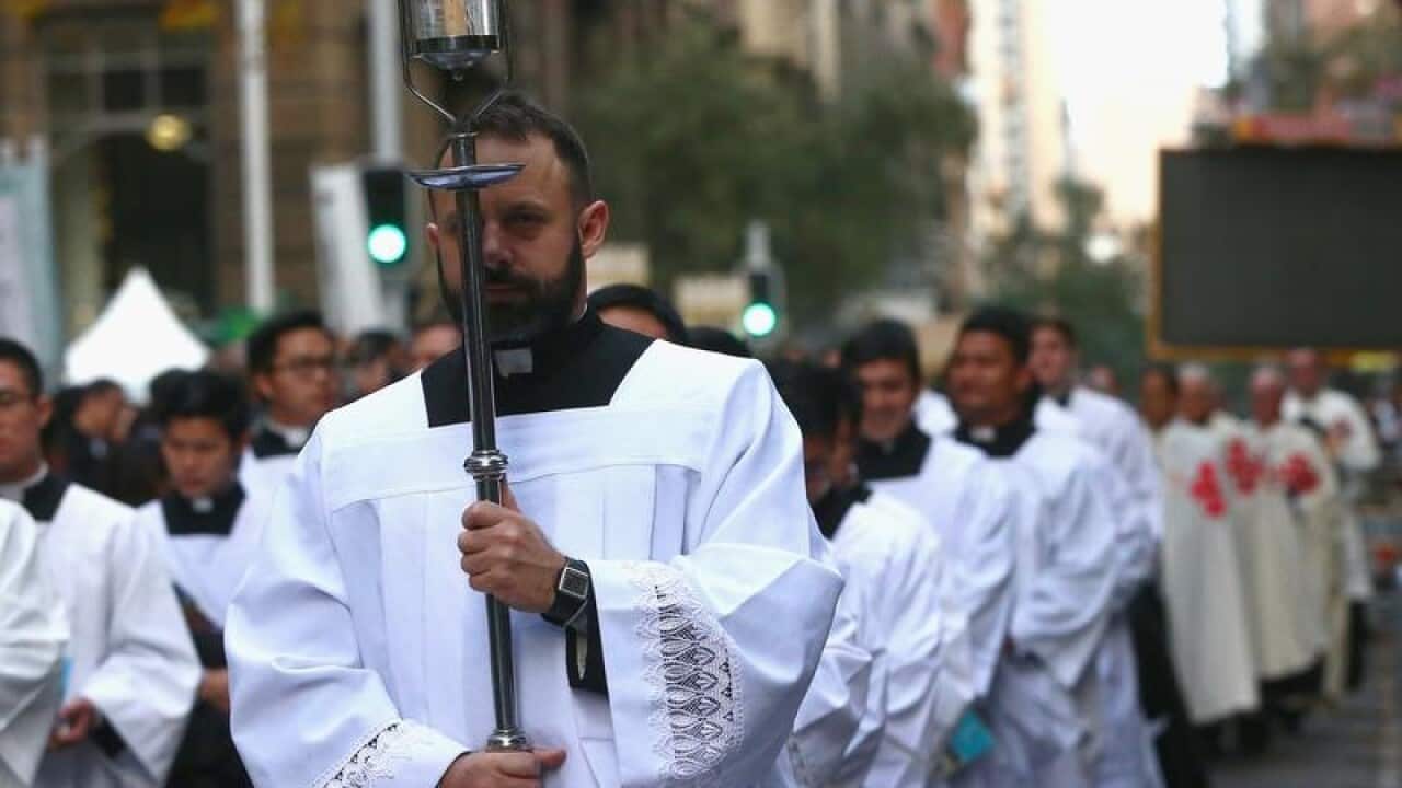 Priests and Bishops march during a Catholic March