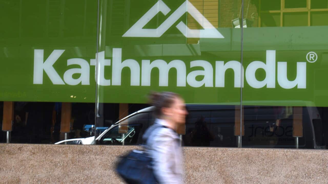 A sign is seen at a Kathmandu store in Sydney