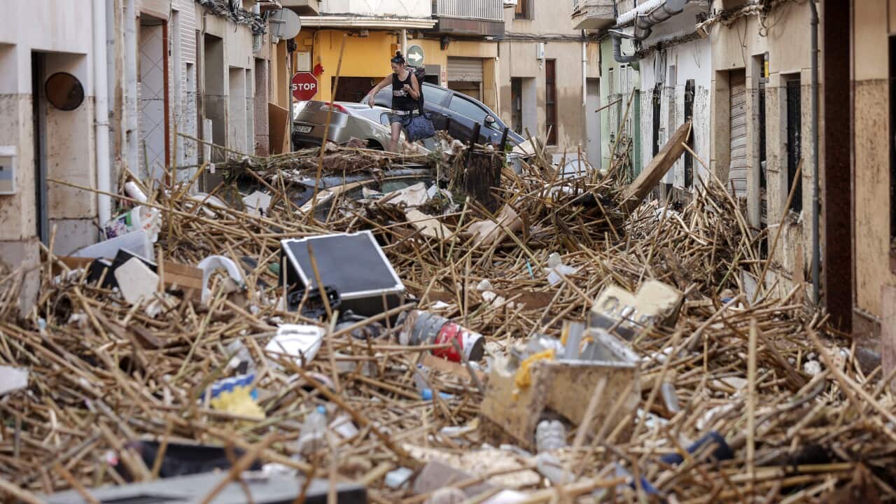 Debris collapsed on the streets of Valencia, Spain.