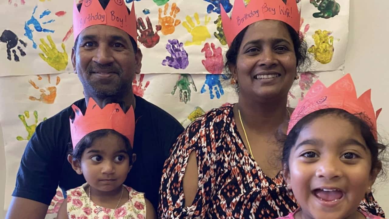 The Murugappan family marking Nades' birthday on Christmas Island in December 2019.