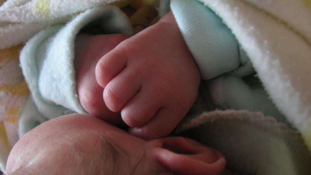 A baby is pictured in Brisbane