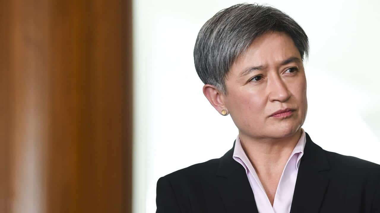 Shadow Foreign Minister Penny Wong speaks during a press conference at Parliament House in Canberra, Wednesday, August 26, 2020. (AAP Image/Lukas Coch) NO ARCHIVING