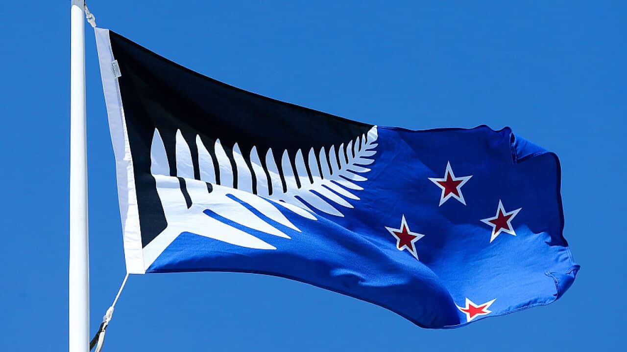 Silver Fern (Black, White and Blue), by Kyle Lockwood, flies on top of the Wellington Town Hall on October 12, 2015 in Wellington, New Zealand. 