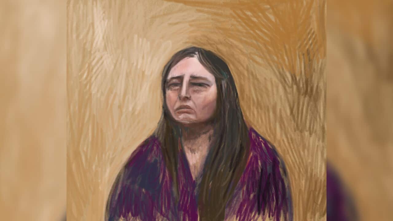 A court sketch of a woman.