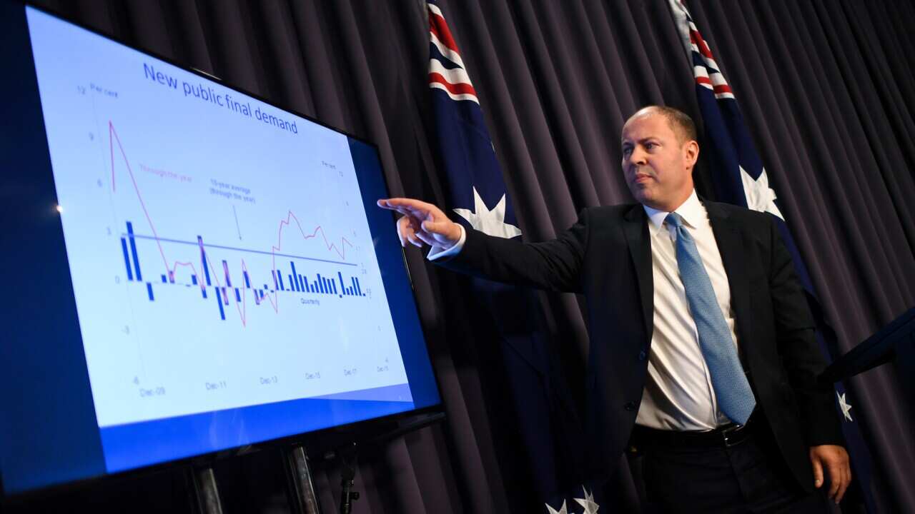 Federal Treasurer Josh Frydenberg speaks during a press conference
