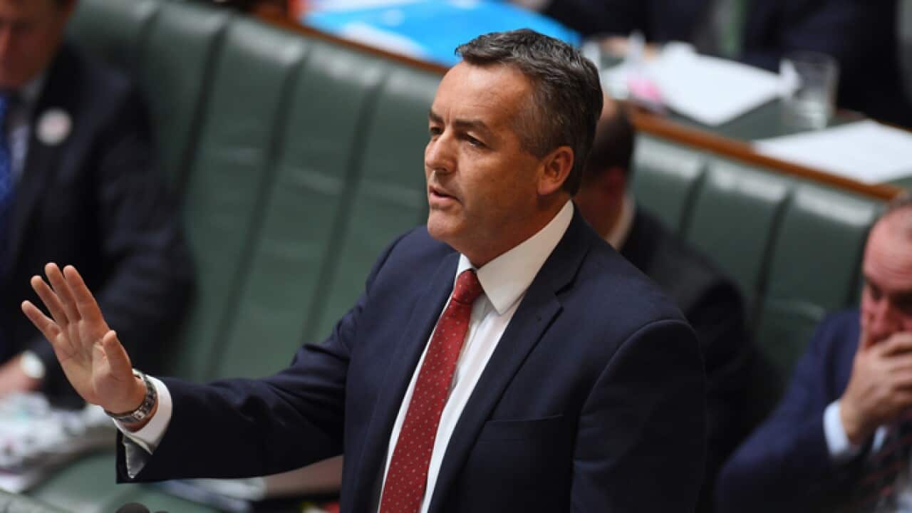 Australian Minister for Infrastructure and Transport Darren Chester speaks d