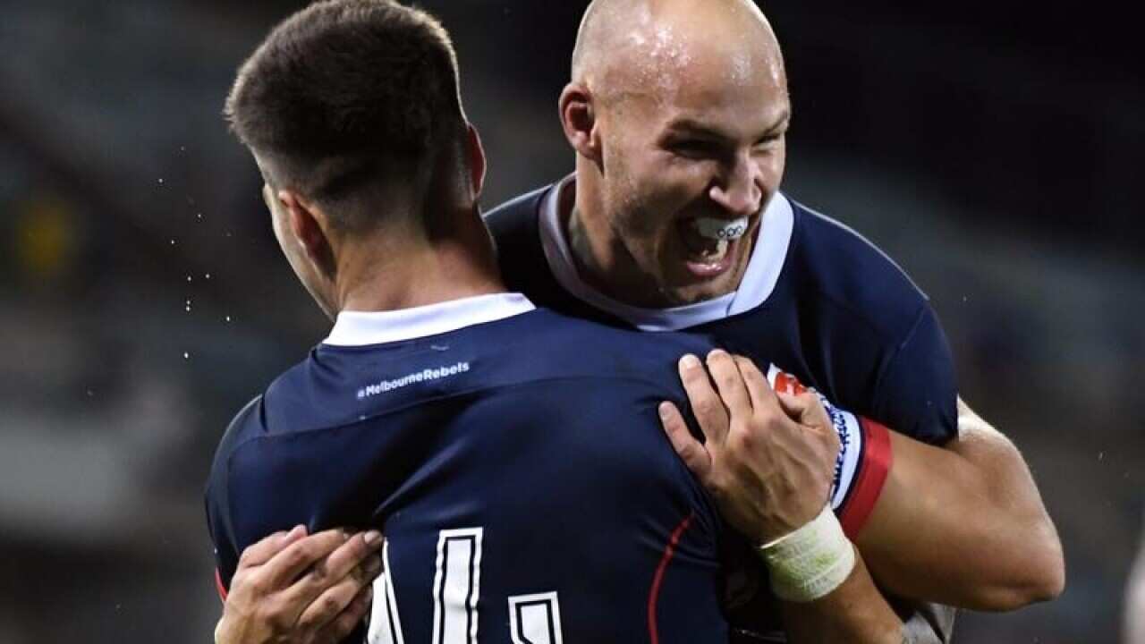 Billy Meakes celebrates with Jack Maddocks