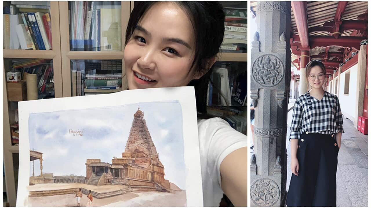 Zhou Xin (Eeshvari) and her painting
