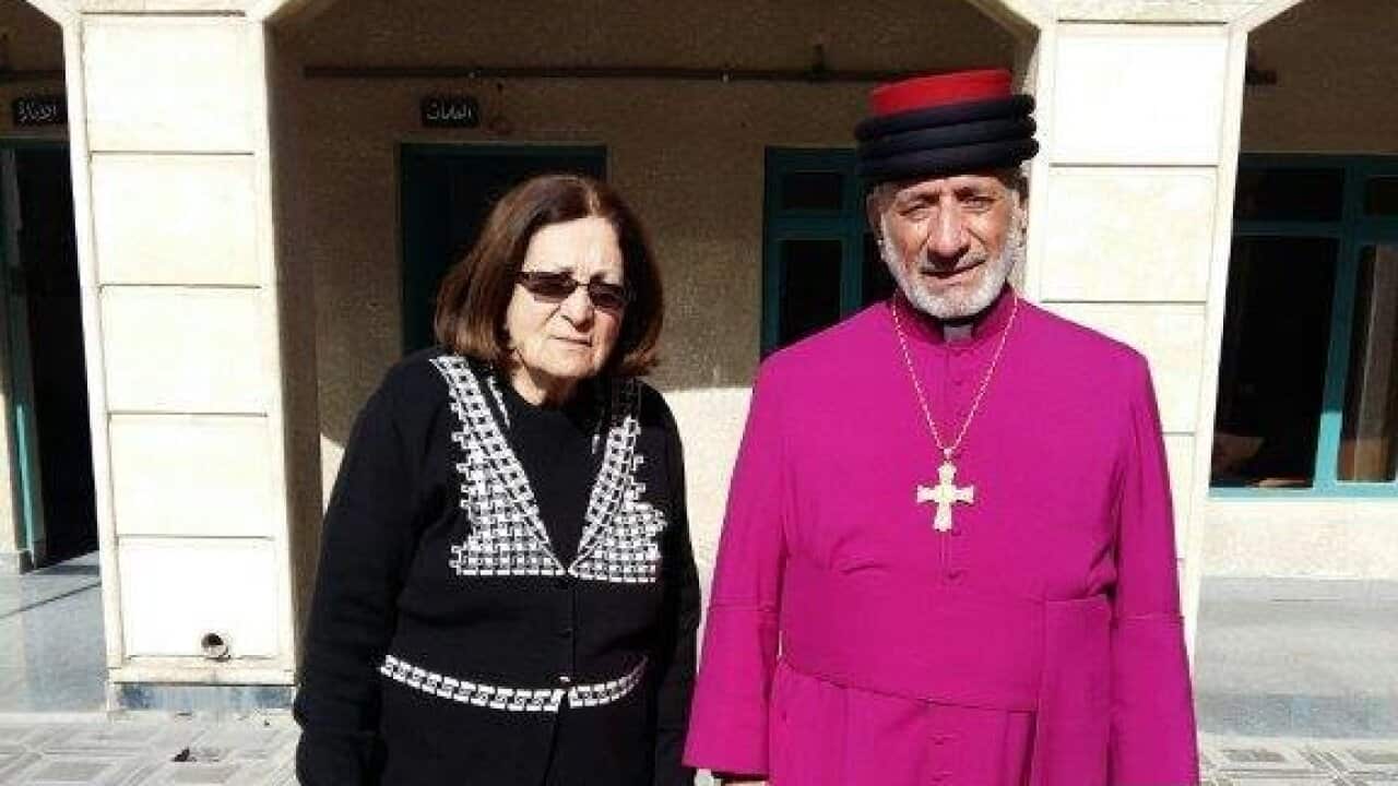 Mar Gewargis III Sliwa , Catholicos-Patriarch of the Assyrian Church of the East With Mrs. Wardia Envia the principal of Urhay