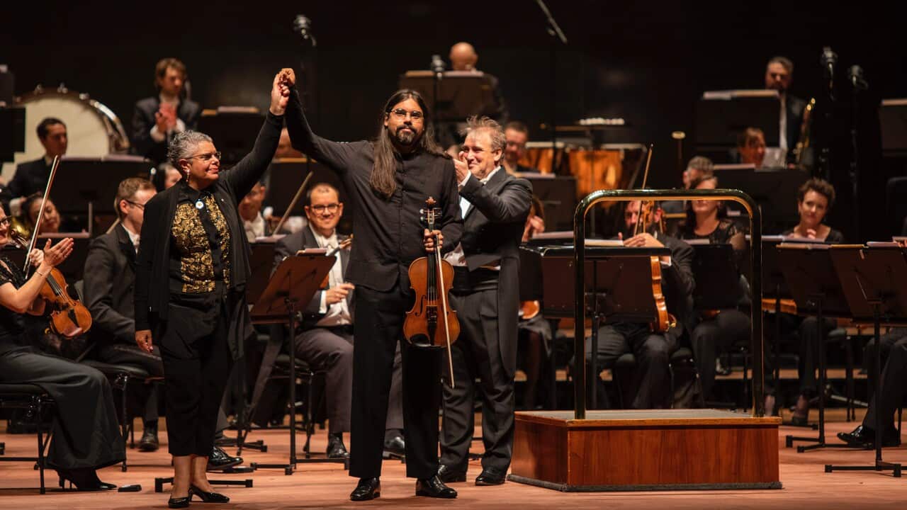 L - R: Deborah Cheetham, Aaron Wyatt & MSO Chief Conductor Jaime Martín