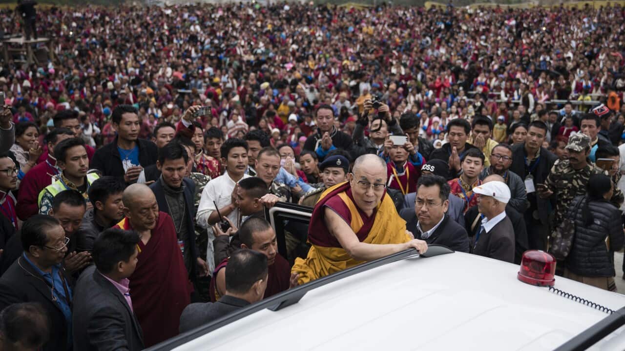 Tibetan spiritual leader the Dalai Lama returns after teachings at the Thupsung Dhargyeling Monastery in Dirang, Arunachal Pradesh, India