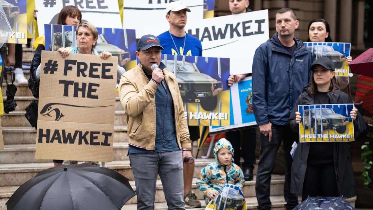 Ukraine’s ambassador in Australia Vasyl Myroshnychenko in Sydney. #FreeTheHawkei rallies and flashmobs on Saturday 29 April 2023 at major locations around Australiа. peg