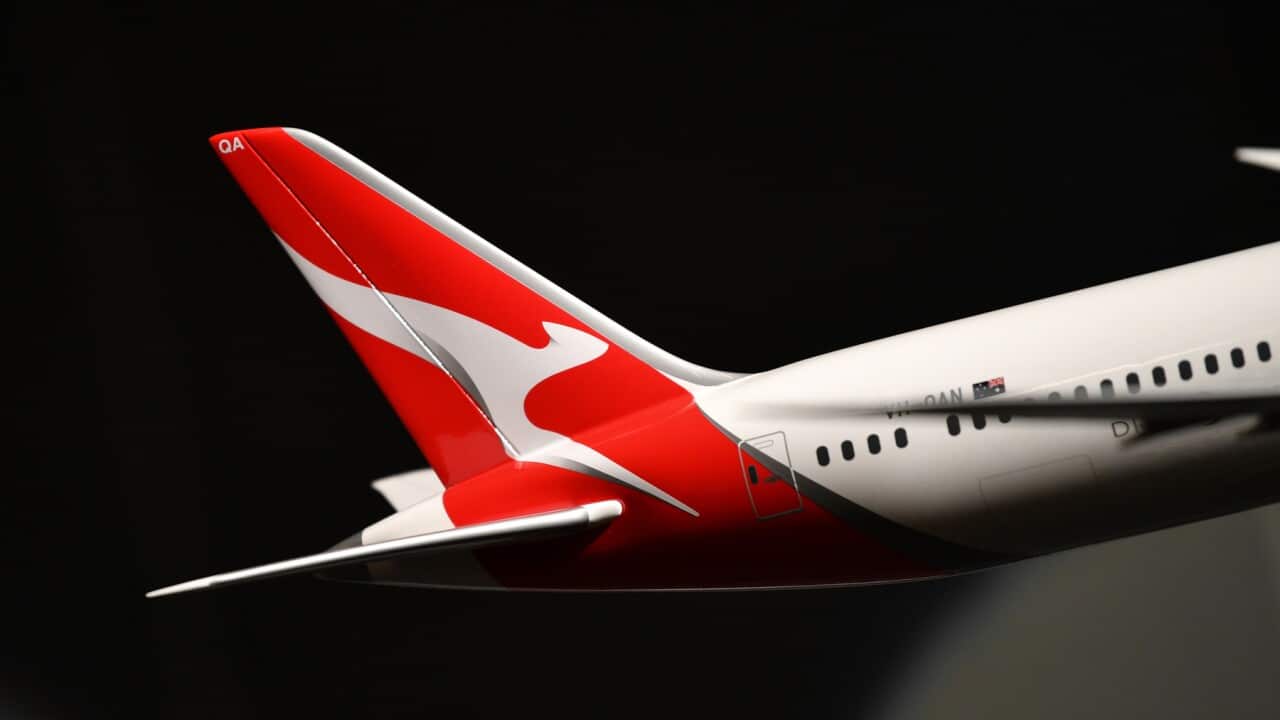 A model of the new Boeing 787 displayed at the 2019 QANTAS AGM in Adelaide