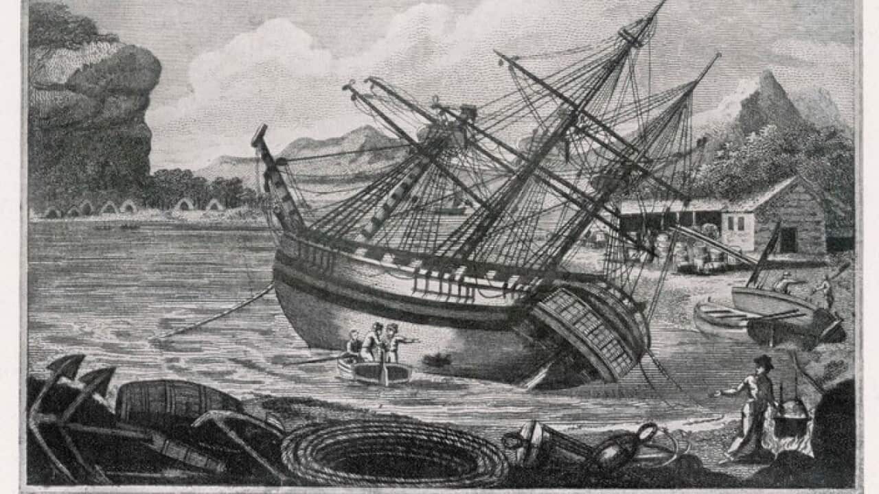 Reparaturen an Cook's Schiff, der Endeavour - circa 1770