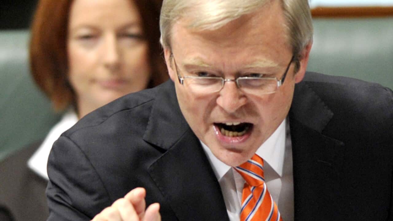 Prime Minister Kevin Rudd speaking during Question Time