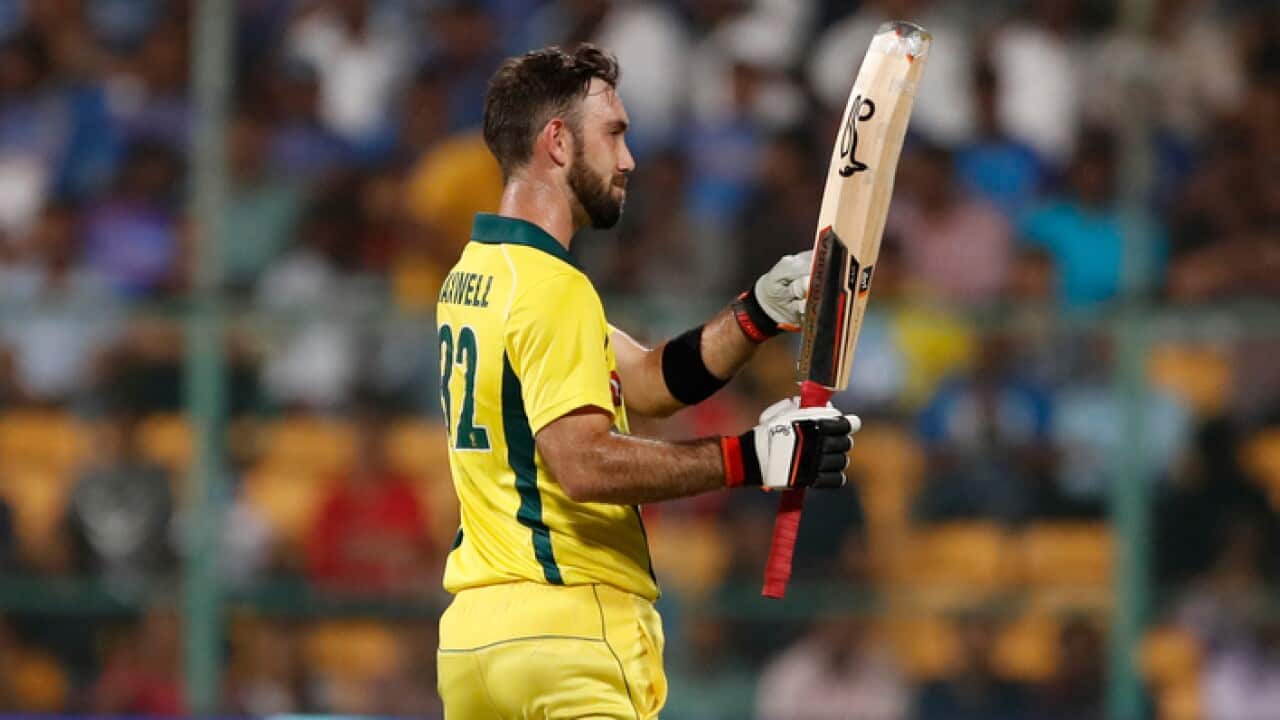 Australia batsman Glenn Maxwell celebrates scoring a half century