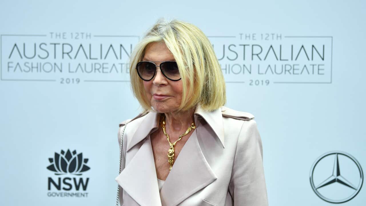 Carla Zampatti arrives at the 2019 Australian Fashion Laureate Awards at Customs House in Sydney, Wednesday, October 23, 2019. (AAP Image/Joel Carrett) NO ARCHIVING