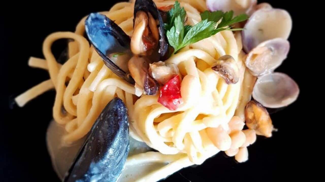 Scialatelli con cozze, vongole e fagioli.