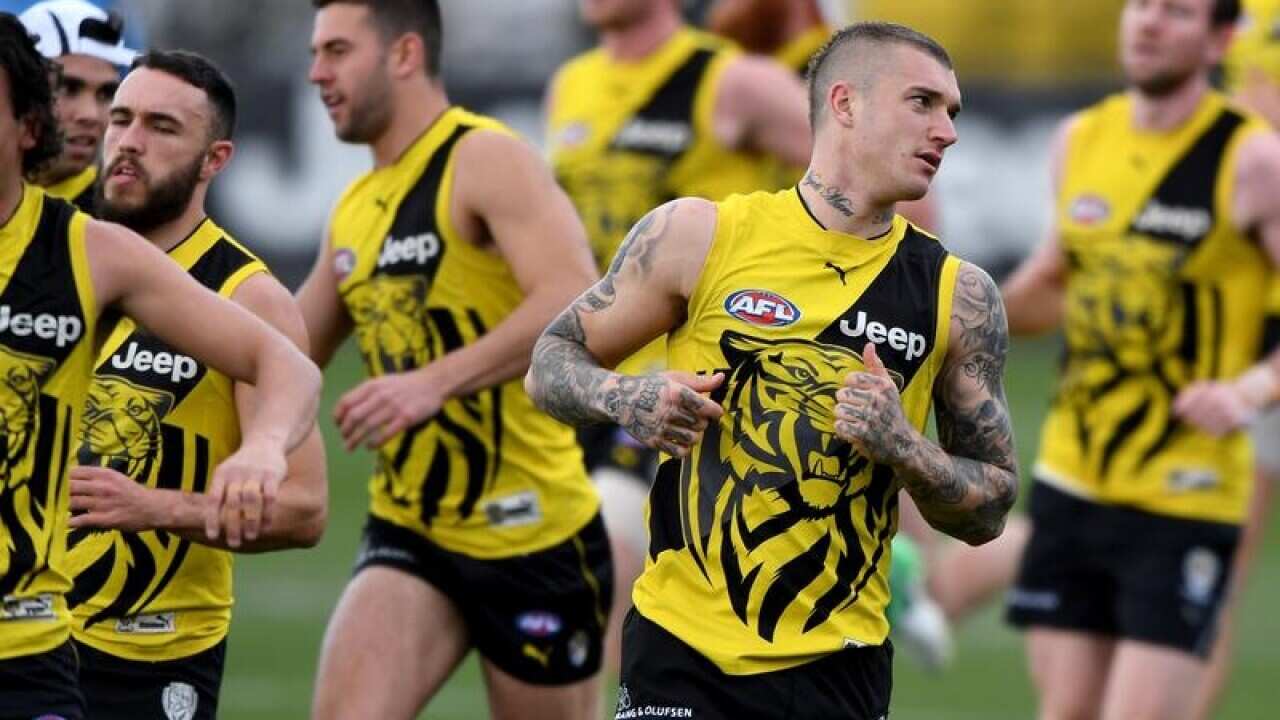 Dustin Martin is seen during a team training session.