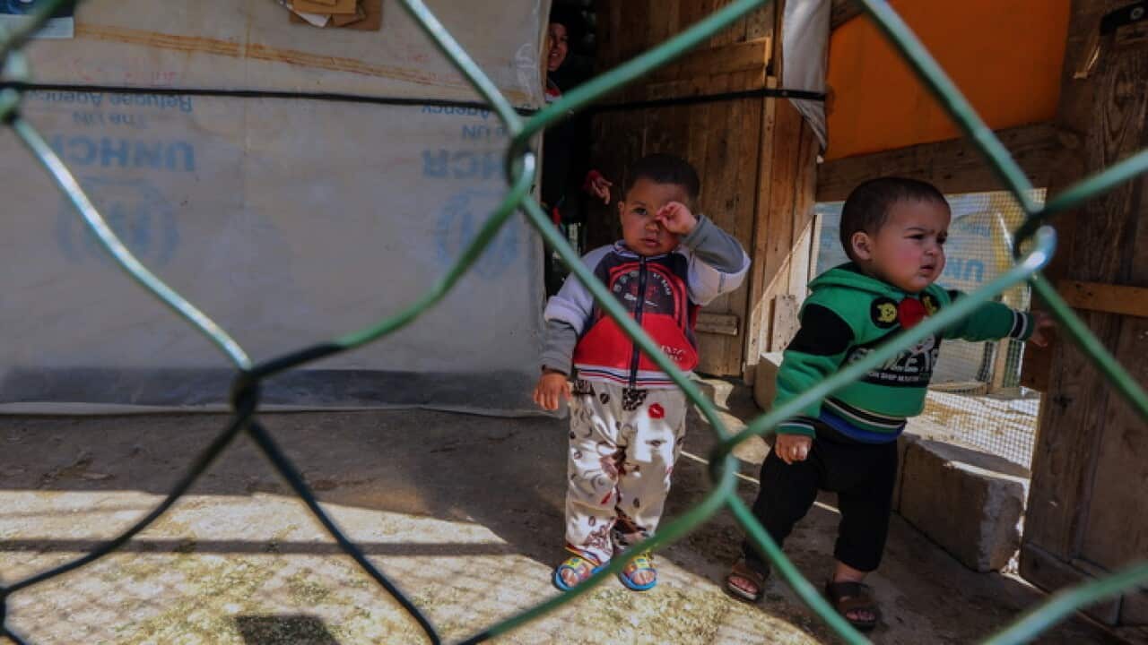 Syrian refugee children at a refugee camp in northern Lebanon