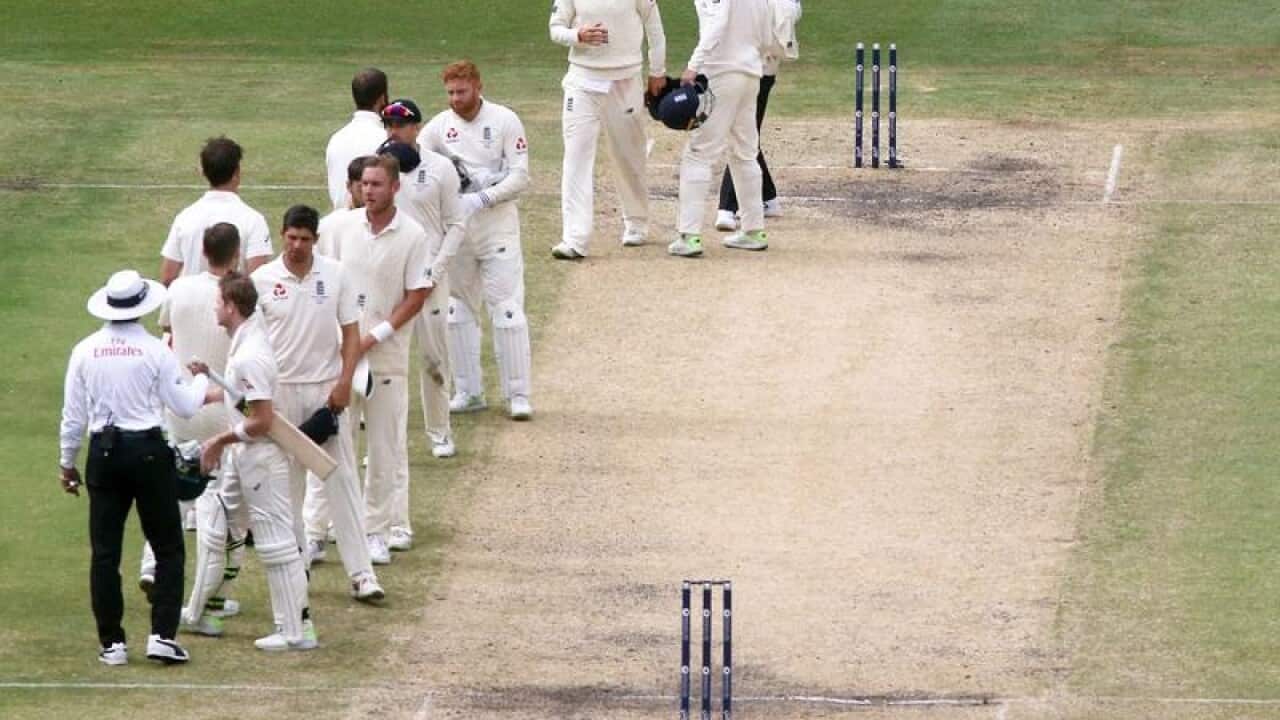 Players shake hands on day five of the Boxing Day