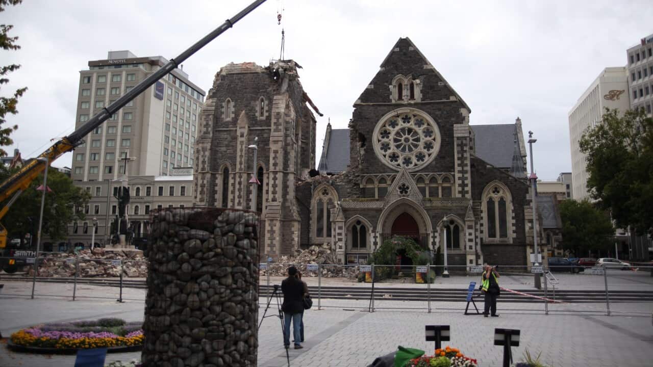 Christchurch cathedral two days after the quake which destroyed it